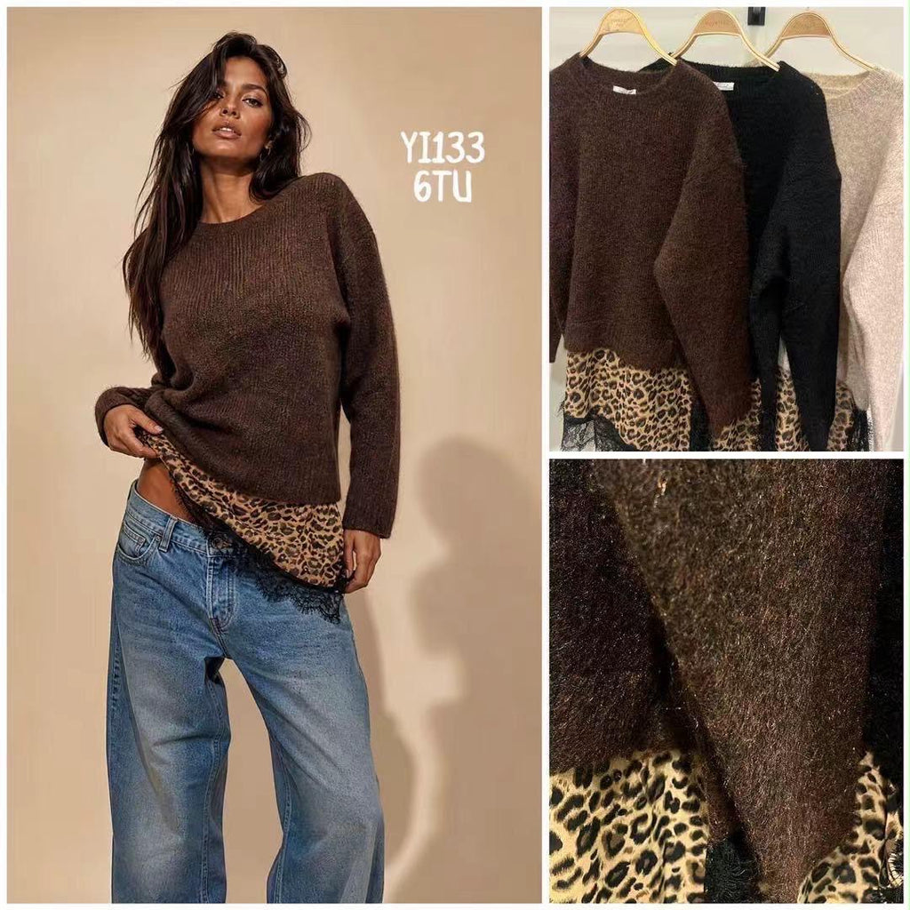 Leah knit jumper with leopard detail