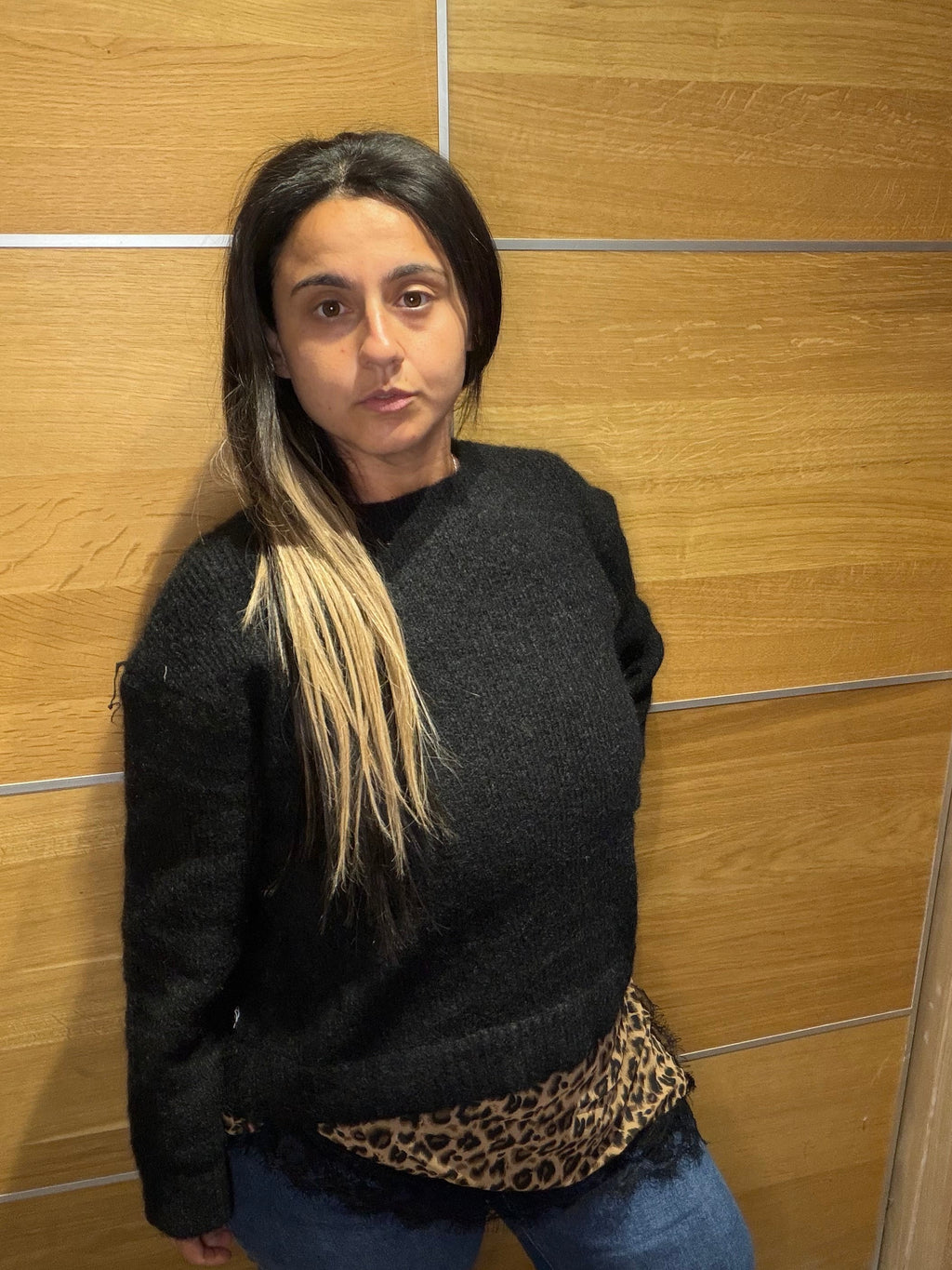 Leah knit jumper with leopard detail