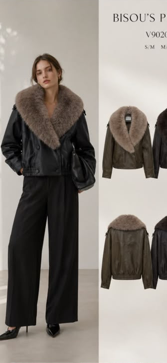 JOJo deep collar PU jacket