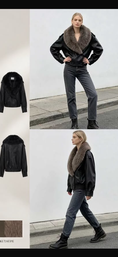 JOJo deep collar PU jacket