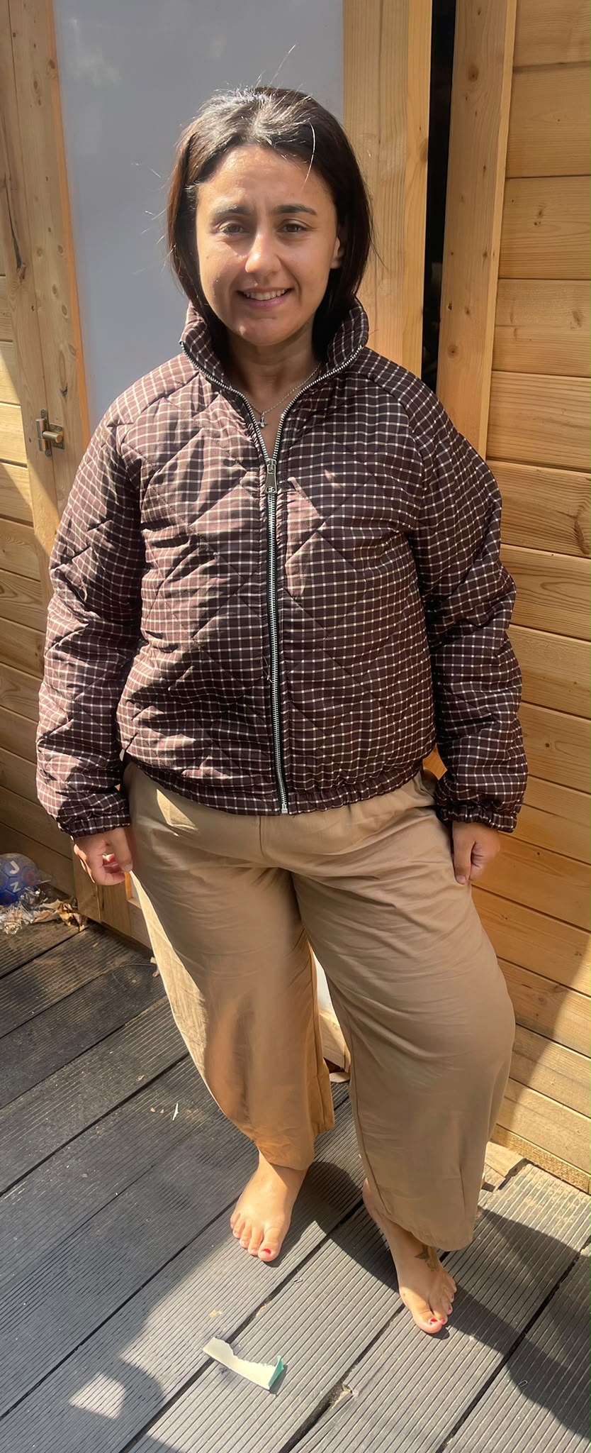 Chloe checkered puffer coat